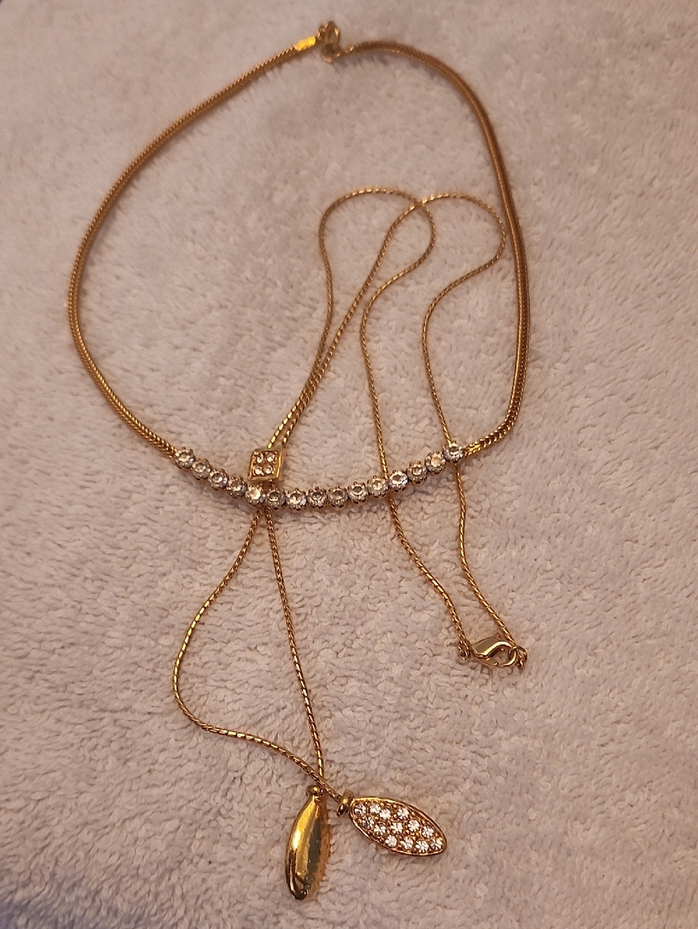 Gold-Tone Double Strand Pendant Necklace with Crystal Accents